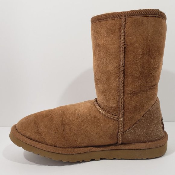 UGG Australia Brown Classic Short Boots Size W 5 Leather Sheepskin - Picture 5 of 9